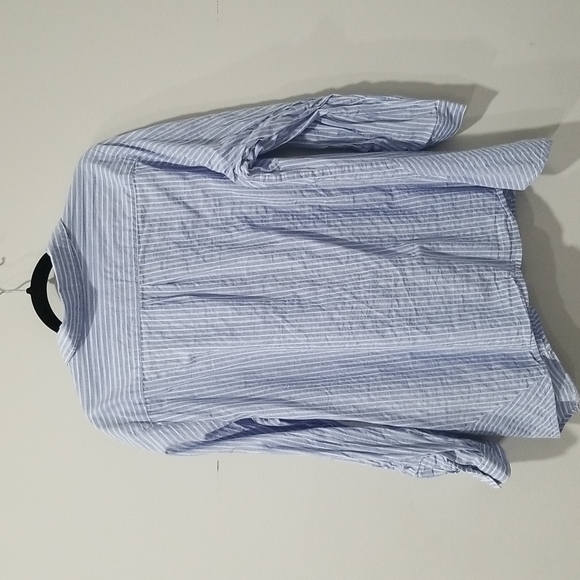 Blue Striped Cotton Button Down Blouse, 2X - Picture 6 of 6